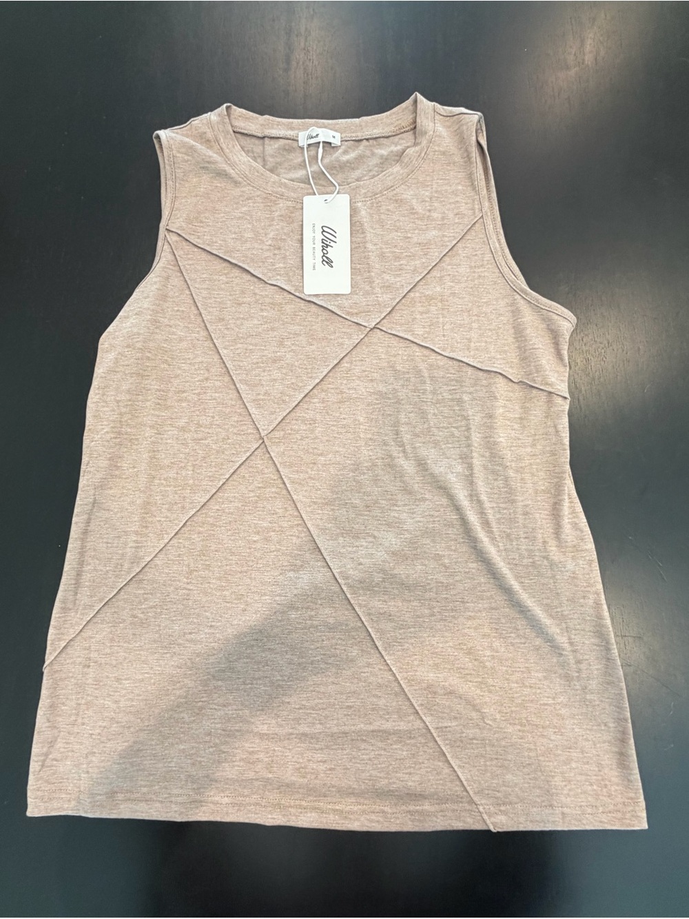 Wiholl Taupe Sleeveless Tank with Diagonal Seam Detail
